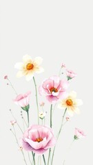 Fototapeta premium Soft and delicate watercolor painting of spring flowers in pastel shades, perfect for springtime designs, soft, design, delicate