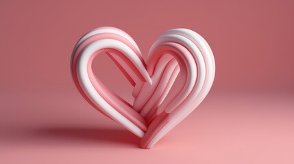 A simple 3D outline of a candy cane heart with clean, minimalist lines.