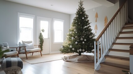 A simple Christmas tree decorated with just a few minimalist ornaments.