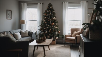 A simple Christmas tree decorated with just a few minimalist ornaments.