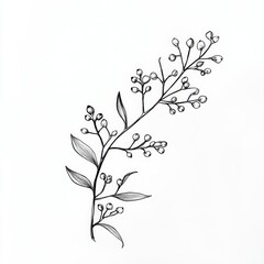 Fototapeta premium A simple mistletoe branch with minimal line detail on a plain white background.