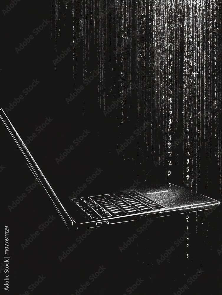 Leinwandbilder a silhouette of a laptop displays falling numbers, symbolizing tech support and computer service sol