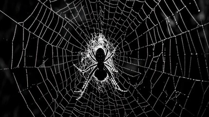 Fototapeta premium A spider sits in the center of its web, a intricate and delicate structure of silken threads.