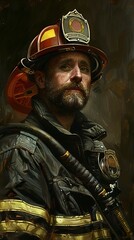 Fototapeta premium Portrait of a Firefighter: A Hero in Uniform