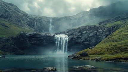 Fototapeta premium Majestic Waterfall in a Mountain Valley