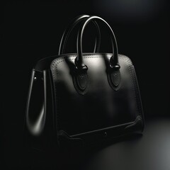 A sleek 3D model of a plain black leather handbag, placed on a black background with soft shadows.