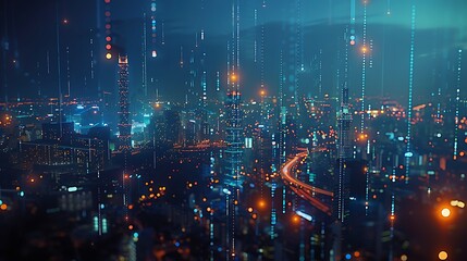 Obraz premium Cityscape with Digital Overlays