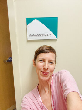 Selfie Before Mammogram in Medical Office
