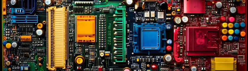 Colorful Motherboard Close-Up, circuit board, computer hardware, electronics, technology, pc