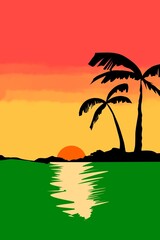 beach illustration with rasta colors