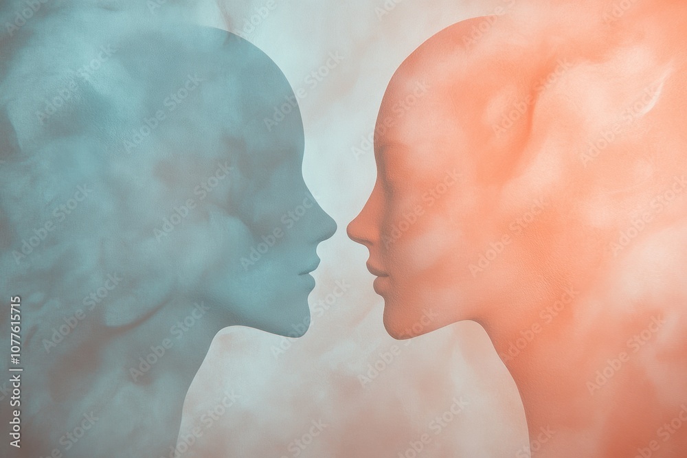 Leinwandbilder soft pastel silhouettes of two faces converge, embodying the concepts of communication and empathy i