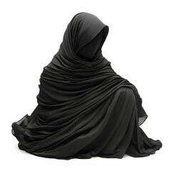 Naklejka premium Woman in Black Abaya Sitting, female, niqab, burqa, hijab, muslim