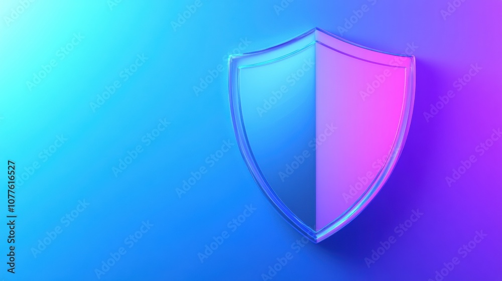 Poster a shield icon representing digital security is showcased against a blue-to-white gradient backdrop, 