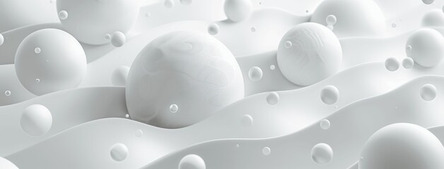 Abstract Geometric White Background with Spheres and Soft Shapes
