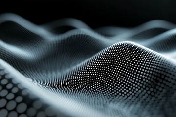 A black and white image of a wave with many dots