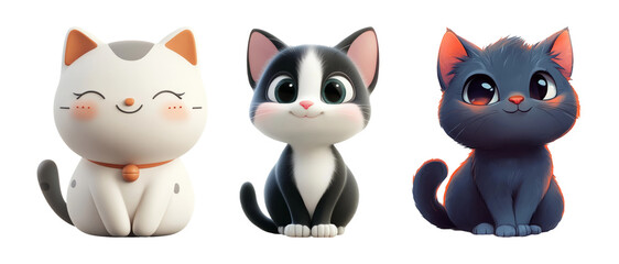 Fototapeta premium Cute Cartoon Cats on Transparent Background