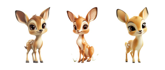 Fototapeta premium Cute Cartoon Deer Characters on Transparent Background