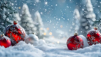 christmas ornaments in a snowy wonderland