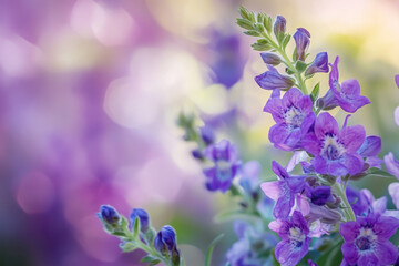 Vibrant purple flowers in full bloom, showcasing delicate petals and lush greenery against a softly blurred background, evoking a sense of tranquility and beauty.