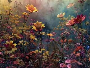 Vibrant Wildflowers in a Summer Meadow: A Colorful Floral Tapestry