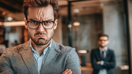 Serious Man with Glasses in Modern Office Setting