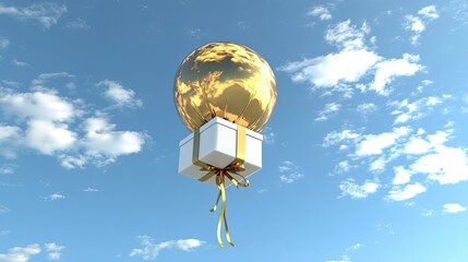 Golden Hot Air Balloon in a Clear Blue Sky