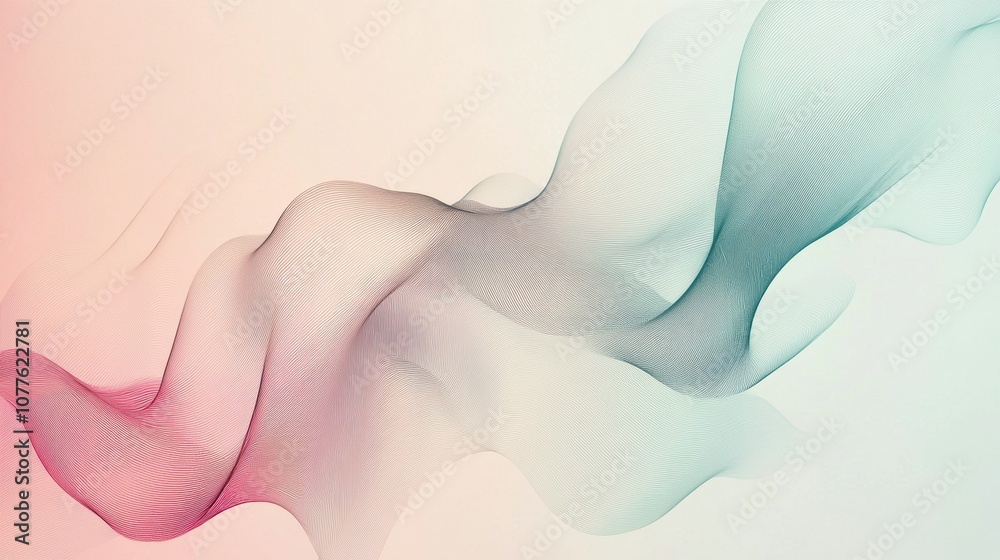 Poster curved lines and flowing forms in pastel shades blend harmoniously, evoking a sense of tranquility a