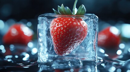 Frozen Strawberry in Ice Cube