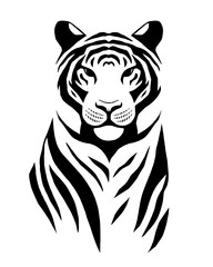 Minimalist Tiger Line Art Illustration. Hand-drawn black and white graphic drawing.