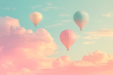 Obraz premium Serene Hot Air Balloons in a Pastel Sky Background