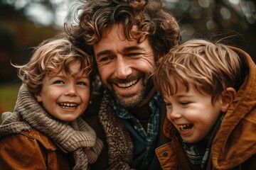 father and sons laughing together in the park