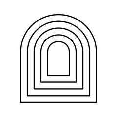 Repeating concentric arch shape symbols in aesthetic postmodern style isolated on black background. Abstract geometric y2k figure. Vector graphic illustration.