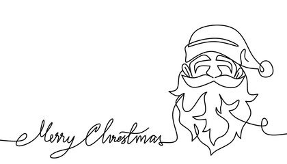 Continuous line drwaing santaclaus face on white background, Christmas outline icon vector,concept Christmas holiday design icon illustration 