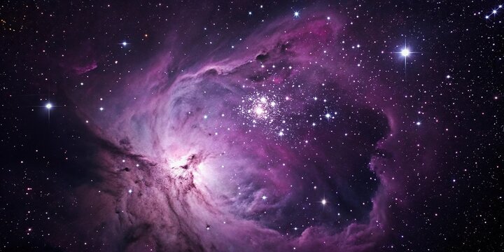 Stunning purple nebula against a backdrop of stars in cosmic dust, galactic landscape, galaxy, cosmos, universe, stardust