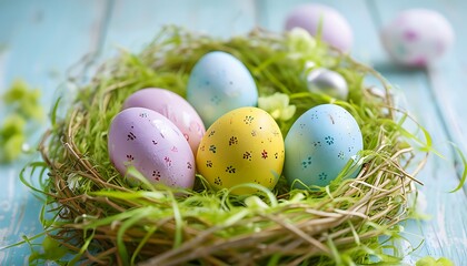 Obraz premium a nest with easter eggs in pastel colors