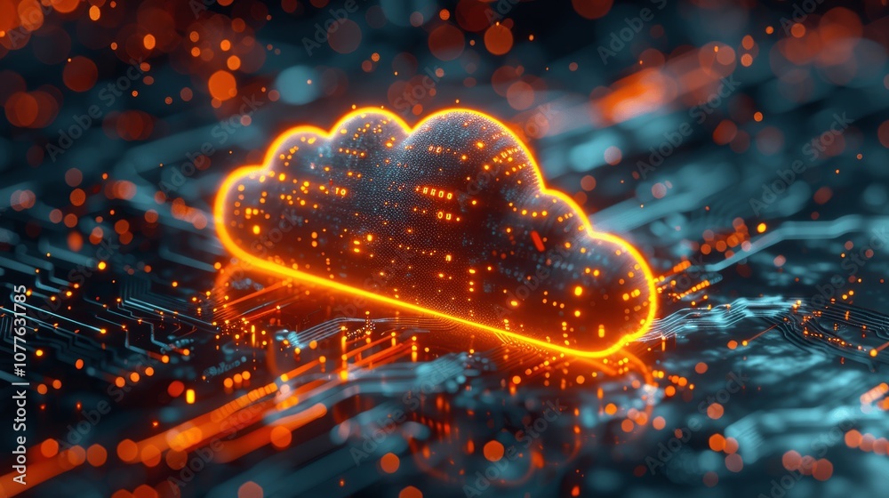 Poster advanced cloud computing concept with digital data transfer on futuristic technology background