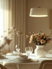 Elegant Home Dining Room Scene with Table Setting