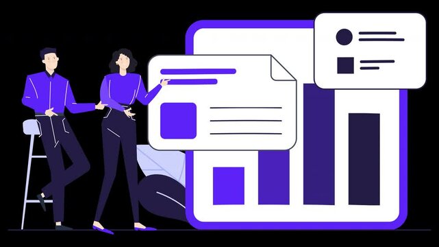 data management and business report analysis alpha channel video illustration, animated vector
