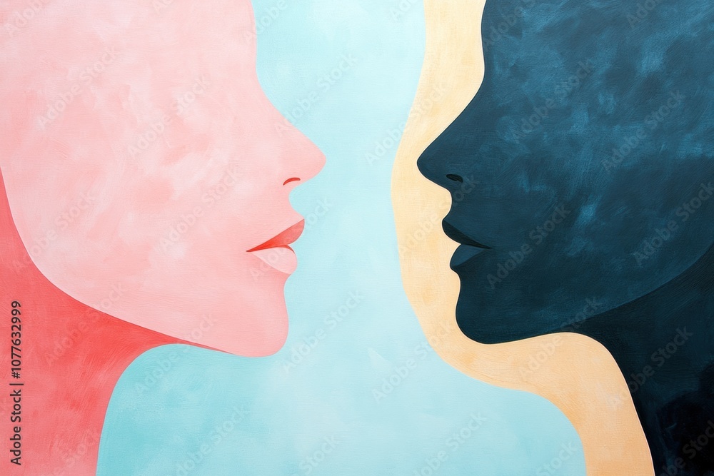 Aufkleber abstract silhouettes of two faces in soft pastel tones illustrate the connection and understanding b