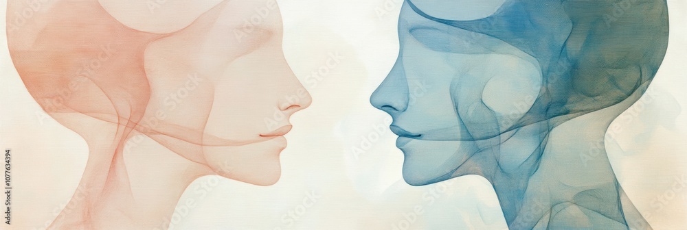 Aufkleber two abstract silhouettes in soft pastel shades convey a sense of communication and empathy, illustra