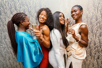 Group of friends celebrating with champagne glasses