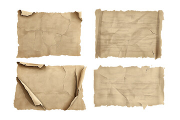 Old vintage paper sheets set with torn edges. Different texture of antique paper or parchment isolated on transparent background, for text , ai
