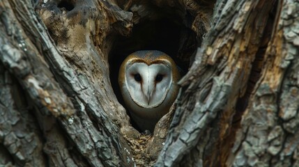 A ghostly bird perches inside a dark tree hollow, its ethereal form glowing faintly. Its hollow eyes and eerie presence create a mysterious, spectral atmosphere in the forest.