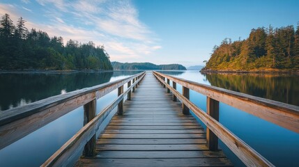 Wooden Pier Stretching Towards a Tranquil Island Landscape