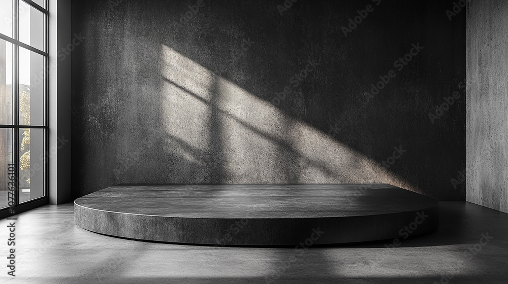 Wall mural realistic 3d background for the product. the studio with the table is empty. black podium with marbl