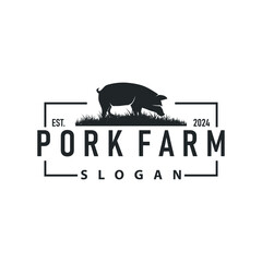 Pig logo grilled pork pig simple rustic stamp vector emblem livestock barbecue BBQ vintage design inspiration