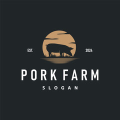 Pig logo grilled pork pig simple rustic stamp vector emblem livestock barbecue BBQ vintage design inspiration