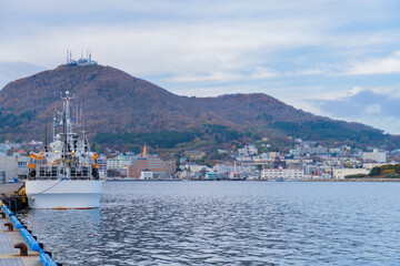 View of Hakodate coast in Hakodate city, city landscape Hokkaido, Japan.