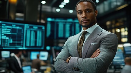 Confident Businessman in a Modern Trading Environment