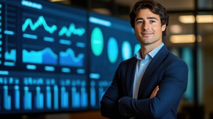 Confident Businessman Analyzing Data in Modern Office Environment